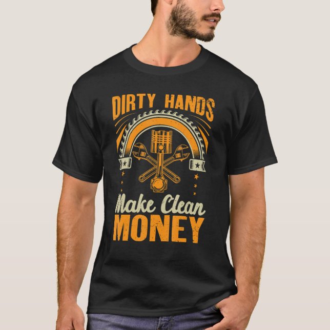 Dirty Händer gör ren automatisk mekanisk bil Guy P T Shirt (Framsida)