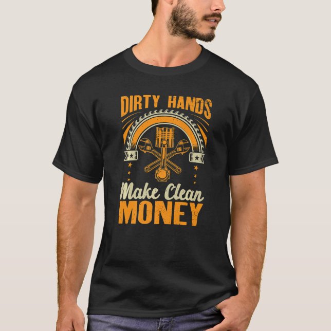 Dirty Händer gör ren automatisk mekanisk bil Guy P T Shirt (Framsida)