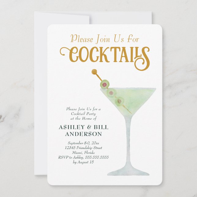Dirty Martini Cocktail Party any Tillfälle Inbjudningar (Framsida)