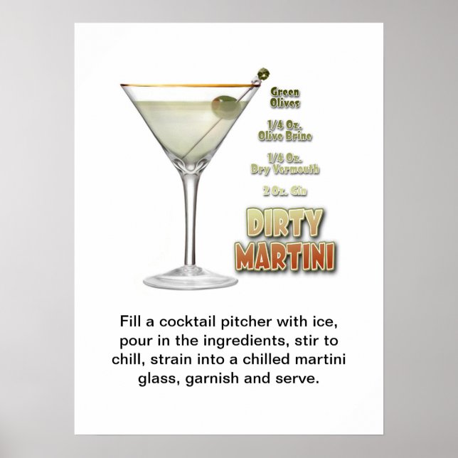 Dirty Martini Cocktail Recipe Art 18"x24" Poster (Framsidan)