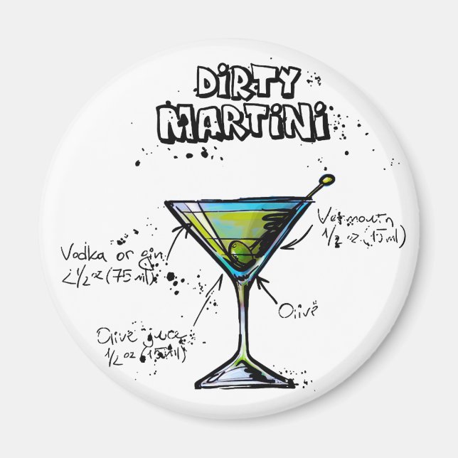 Dirty Martini Cocktail Recipe Magnet (Framsidan)