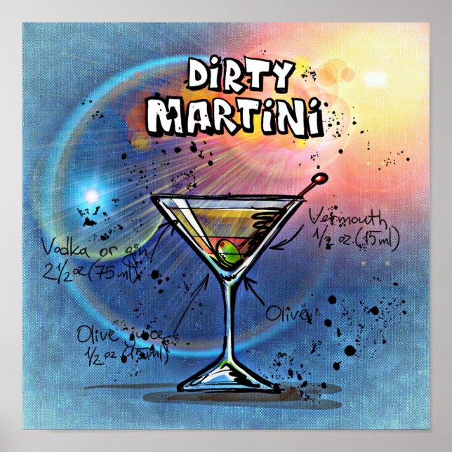 Dirty Martini Cocktail Recipe Poster (Framsidan)