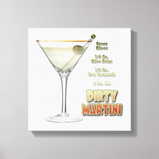 Dirty Martini Cocktailrecept Konst 12"x12" Canvastryck (Framsida)