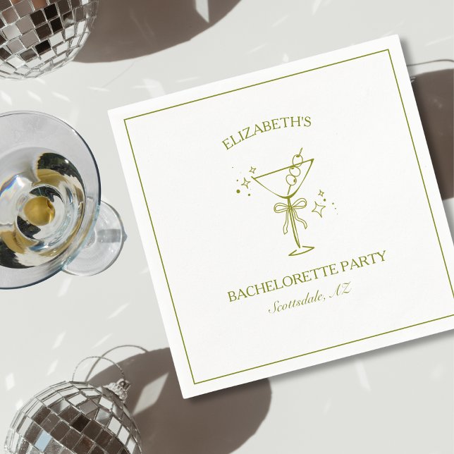 Dirty Martini Personlig Chic Bachelorette Party Pappersservett (Custom martini bachelorette party napkins – chic, elegant, and perfect for your special celebration!)