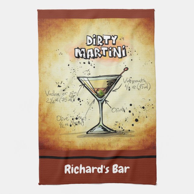 Dirty Martini Recipe Personlig Anpassningsbar Pub  Kökshandduk (Vertikal)