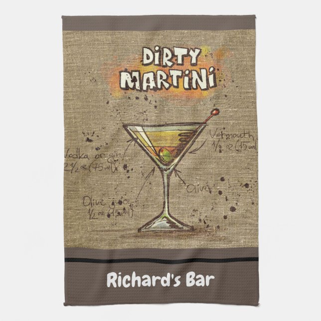 Dirty Martini Recipe Personlig Pub Burlap Kökshandduk (Vertikal)