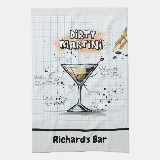 Dirty Martini Recipe Personlig Pub Teckning Kökshandduk (Vertikal)
