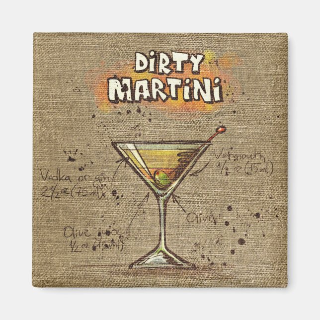 Dirty Martini Recipe Pub Burlap Magnet (Framsidan)