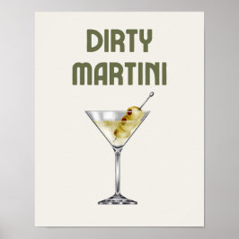 Dirty Martini Retro Sage Grönt Cocktail Poster