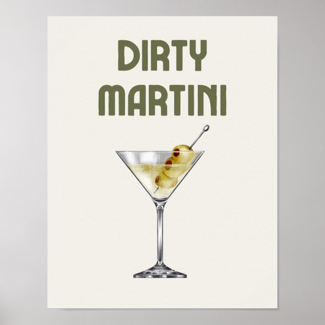 Dirty Martini Retro Sage Grönt Cocktail Poster (Framsidan)