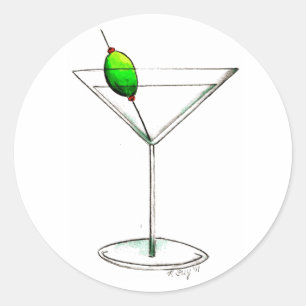 Dirty Martini w/ Olive Cocktail Glass Mixed Drink Runt Klistermärke