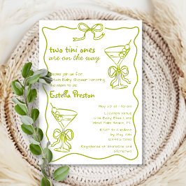 Dirty Martinis Twin Baby Shower för visuell Grönt Inbjudningar