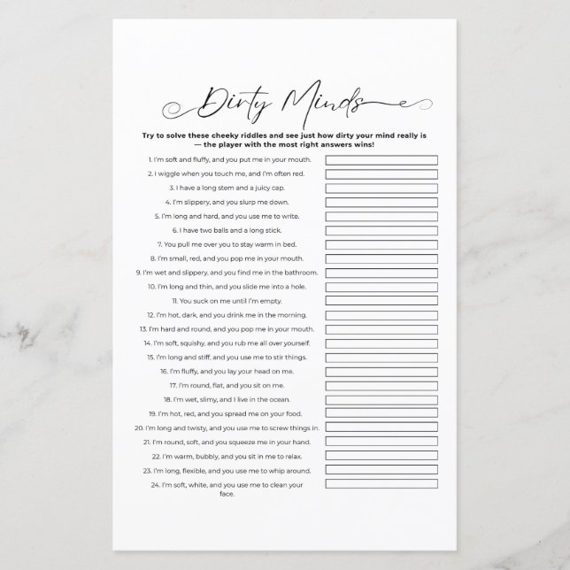 Dirty Riddles Bachelorette Party Game (Framsida)