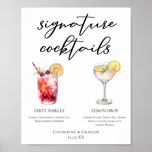 Dirty Shirley Lemon Drop Namnteckning Cocktails Me Poster (Framsidan)