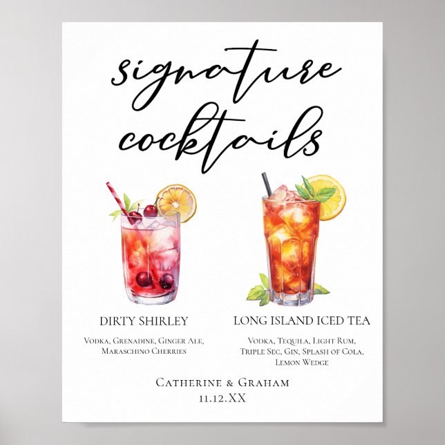 Dirty Shirley Long Island Namnteckning Cocktails M Poster (Framsidan)
