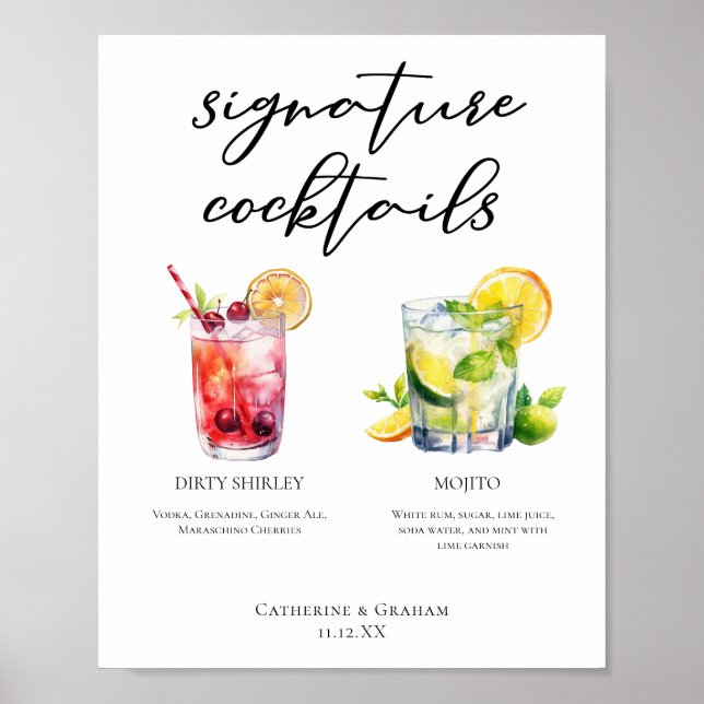 Dirty Shirley Mojito Namnteckning Cocktails Menu Poster (Framsidan)
