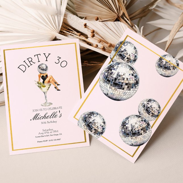 Dirty Thirty 30-årsfest Disco Martini  Inbjudningar (Dirty Thirty 30th Birthday Party Disco Martini Invitation
)