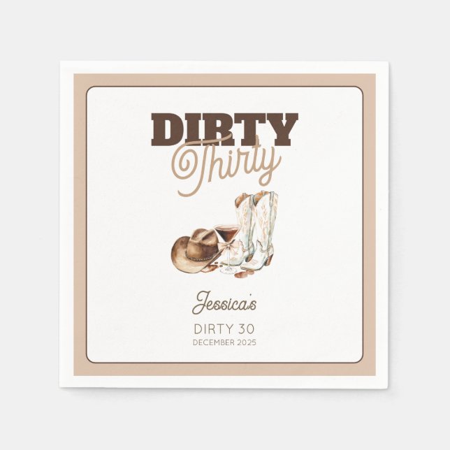 Dirty Thirty Cocktail Westerna 30års födelsedag Pa Pappersservett (Framsidan)