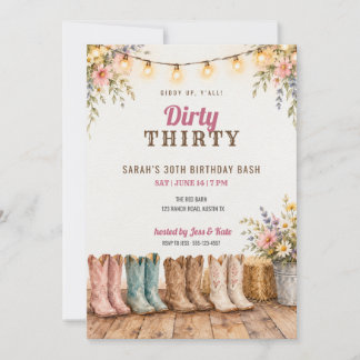 Dirty Thirty Cowgirl Stövlar 30-årsdag Inbjudningar