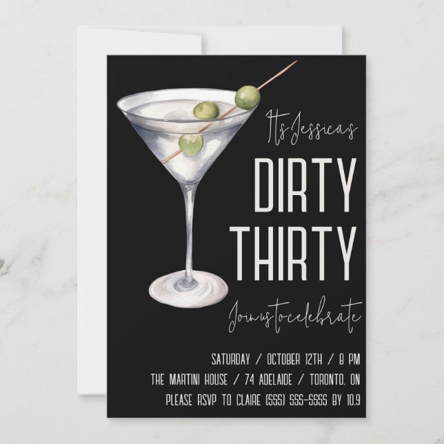 Dirty Thirty, Dirty Martini, 30års födelsedag Inbjudningar (Framsida)