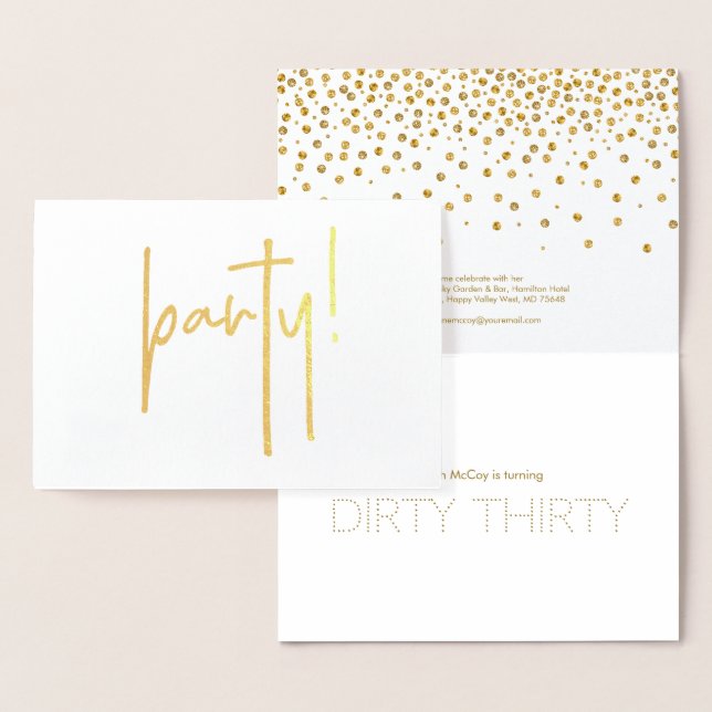 Dirty Thirty Guld Bubly Födelsedagsfest inbjudan Folierat Kort (Display)