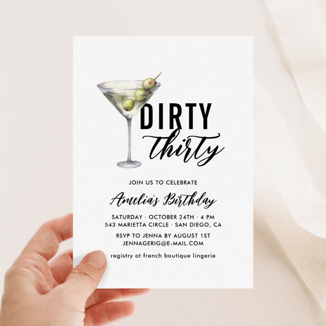 Dirty Thirty Martini 30års födelsedag-inbjudan Inbjudningar (Skapare uppladdad)