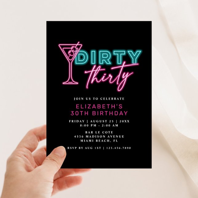 Dirty tretty Neon Blue & Rosa 30års födelsedag Inbjudningar (Skapare uppladdad)
