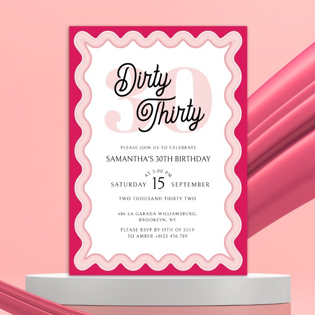 Dirty tretty Rosa Curvy Retro 30års födelsedag Inbjudningar (Skapare uppladdad)