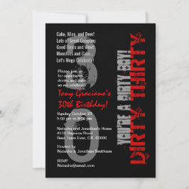 Dirty Trety Birthday Black White Red Dirty Boy Inbjudningar