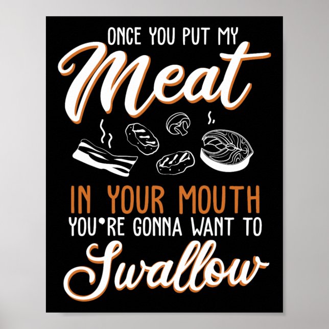 Dirty Vuxen Gift Design Kött i Mouth Bbq Jok Poster (Framsidan)