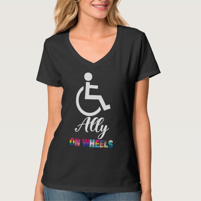 Disability Pride Awareness   Ally On Wheels Wheelc T Shirt (Framsida)