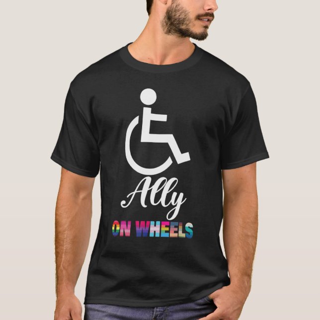 Disability Pride Awareness   Ally On Wheels Wheelc T Shirt (Framsida)