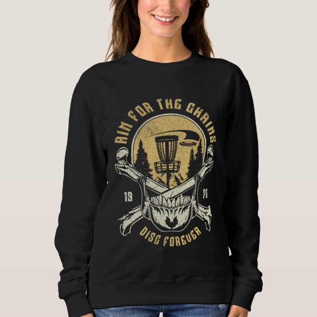 Disc Golf Aim For The Chains Skull T Shirt (Framsida)