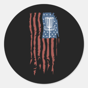 Disc Golf Amerikansk Flagga Retro Frisbee Sport Gå Runt Klistermärke