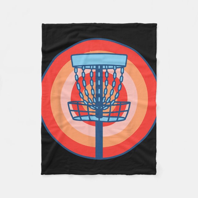 Disc Golf Basket Retro Flying Disc Golfing Scene  Fleecefilt (Framsidan)