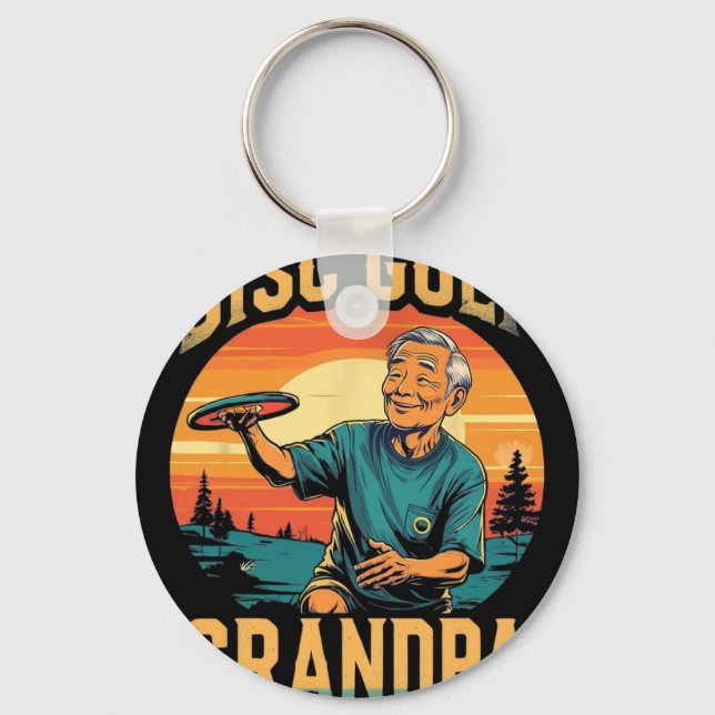 Disc Golf Farfar – Rolig Retro Sportdesign För  Nyckelring (Framsida)