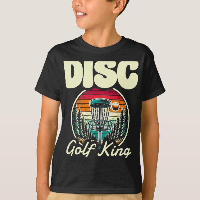 Disc Golf King Retro Skogssolnedgång  T Shirt (Framsida)
