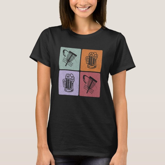 Disc Golf Retro Sunset 4 Square Frisbee Golf Beer  T Shirt (Framsida)