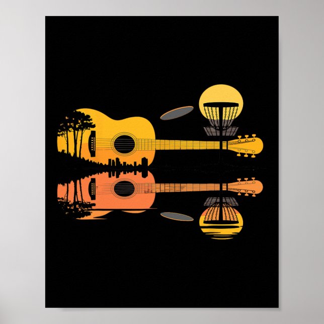 Discgolf Gitarr Solnedgång Natur Reflektion Spelar Poster (Framsidan)
