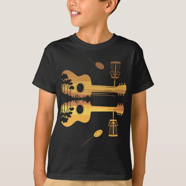 Discgolf Gitarr Solnedgång Natur Reflektion Spelar T Shirt (Framsida)
