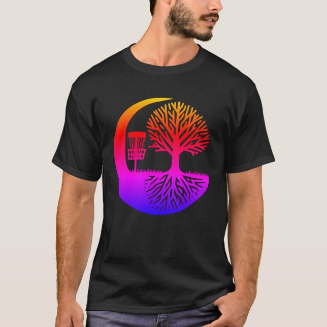 Discgolf och trädrotssilhuett  T Shirt (Framsida)