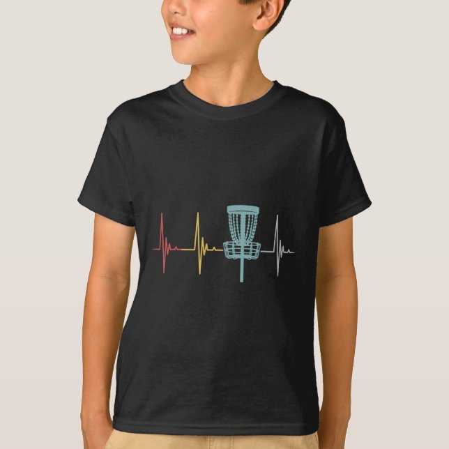 Discgolf Retro Heartbeat Present Frisbeegolfspelar T Shirt (Framsida)