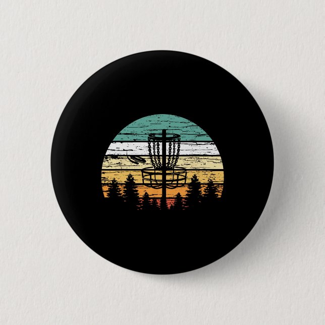 Discgolf Retro T-shirt, Solnedgång Vintage Frisbee Knapp (Framsida)