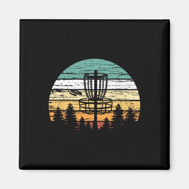 Discgolf Retro T-shirt, Solnedgång Vintage Frisbee Magnet (Framsidan)