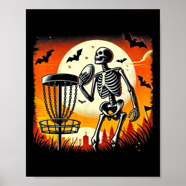 Discgolfande skelett Halloween Disc Golf För Sälls Poster (Framsidan)