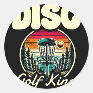 Discgolfkung Retro Skog Solnedgång  Runt Klistermärke