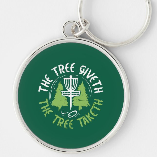 Discgolfpresent till Discgolfspelare Rund Silverfärgad Nyckelring (Framsidan)