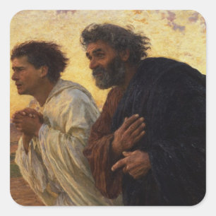 Disciples Peter och John Running Fyrkantigt Klistermärke