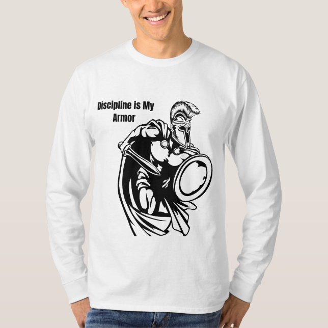 “Disciplin är min rustning – Krigaresvärd T-Shirt (Framsida)
