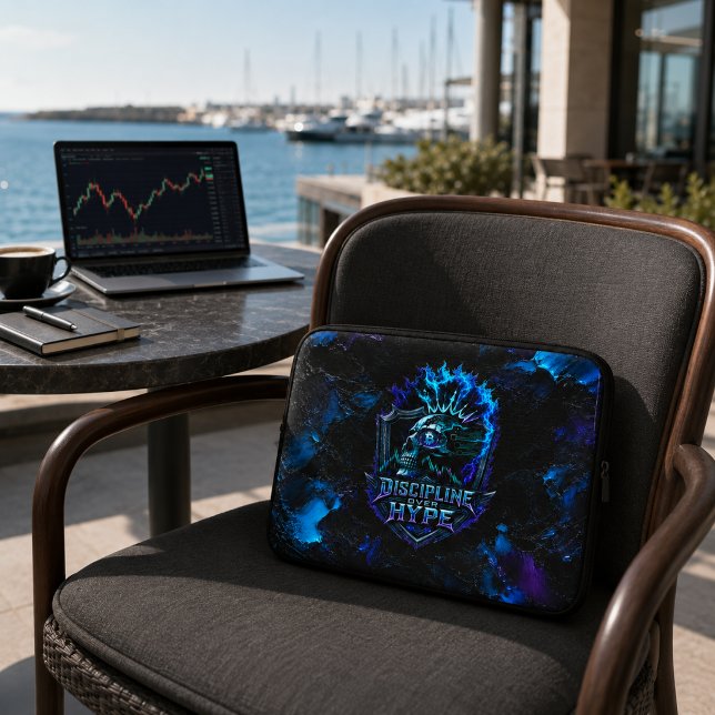 Disciplin Framför Hype Bitcoin Blå Penseldrag  Laptop Fodral (Product shown in an AI-assisted illustrative lifestyle setting.)